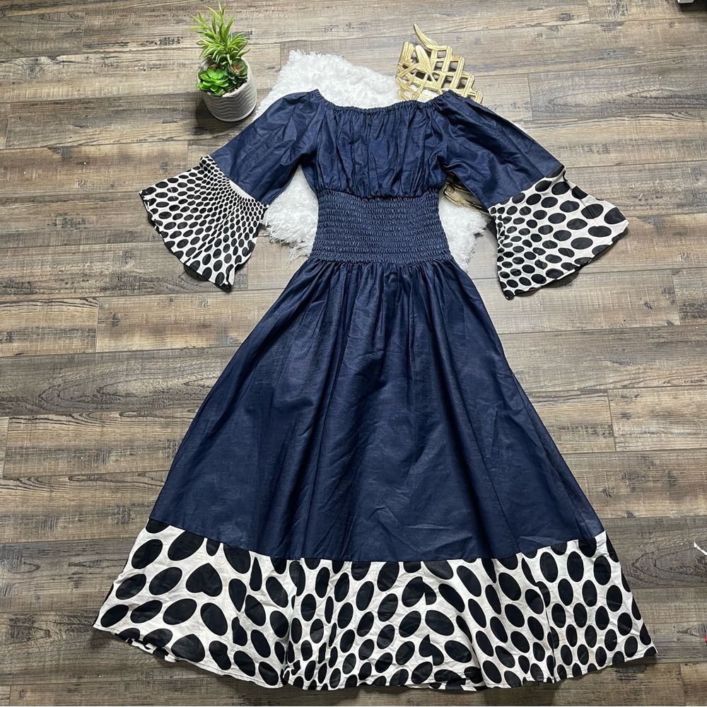 Look At Me Smocked Polka Dot Midi Dress